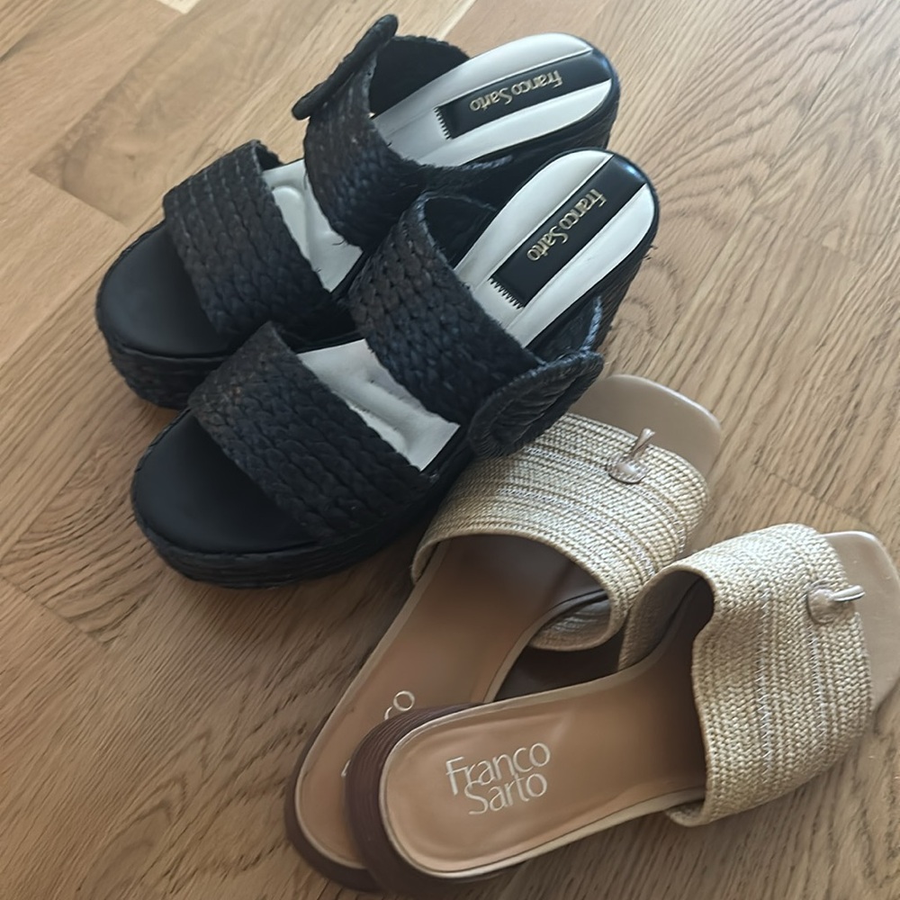 Will accept any offer Franco Sarto Black and Tan Mules with Woven Texture